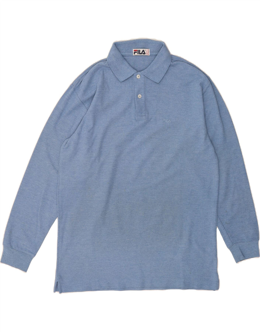 FILA Mens Long Sleeve Polo Shirt Medium Blue Cotton Vintage Fila and Second-Hand Fila from Messina Hembry 