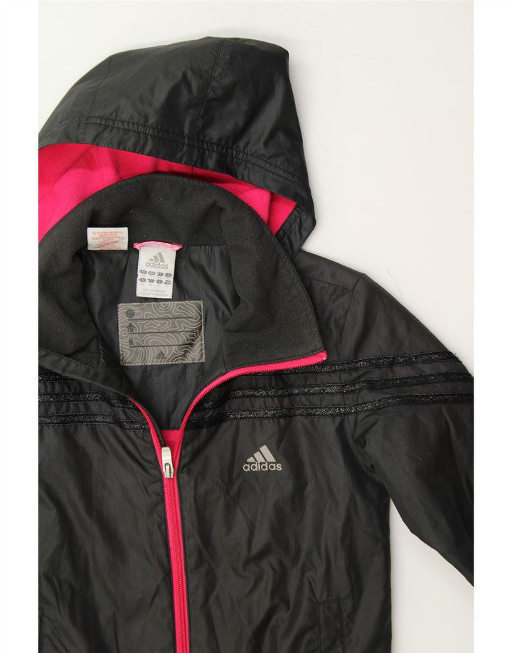 ADIDAS Boys Hooded Windbreaker Jacket 7-8 Years Black Polyester Vintage Adidas and Second-Hand Adidas from Messina Hembry 
