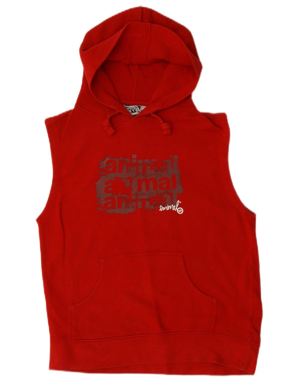 Animal Mens Graphic Sleeveless Hoodie Jumper Medium Red Cotton