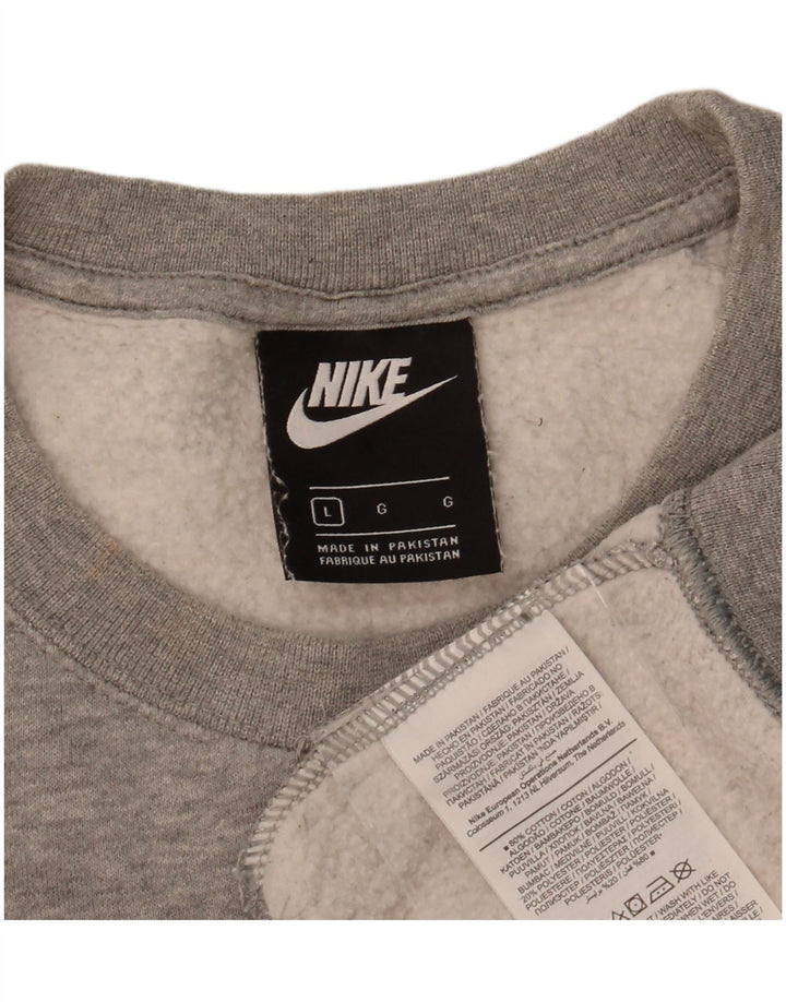 NIKE Womens Oversized Crop Sweatshirt Jumper UK 16 Large Grey Cotton