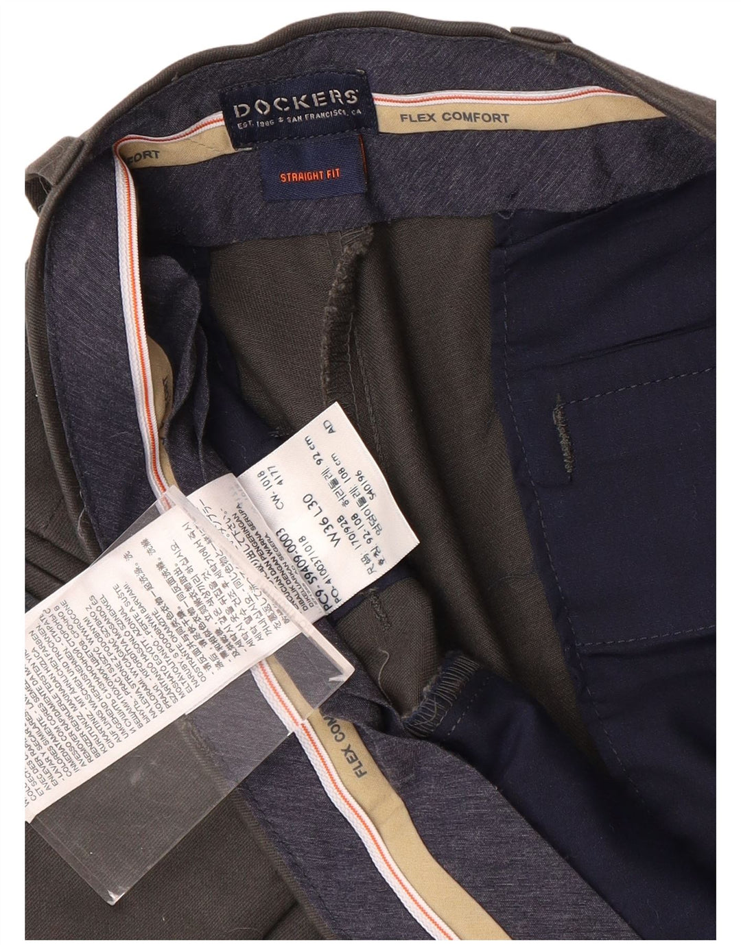 DOCKERS Muške ravne chino hlače udobnog kroja W36 L30 sivi pamuk