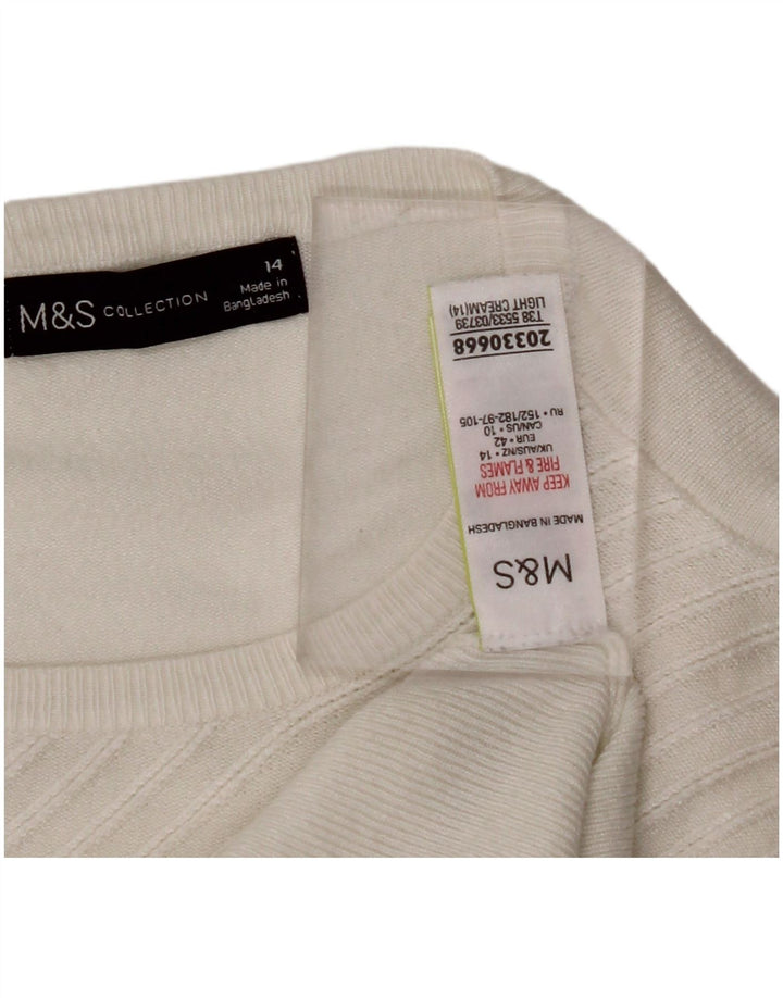 MARKS & SPENCER Womens Boat Neck Jumper Sweater UK 14 Medium White Viscose