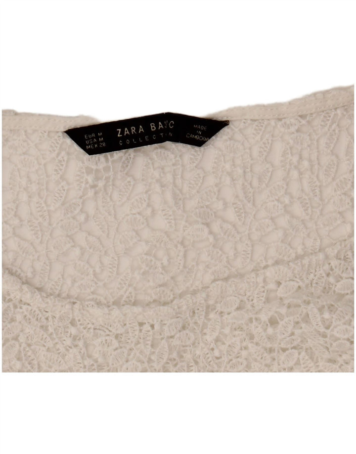 ZARA ženski gornji dio kratke bluze UK 12 Srednje bijeli cvjetni