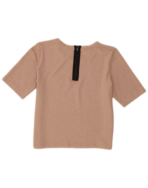 Topshop Womens Crop T-Shirt Top UK 10 Small  Beige Polyester