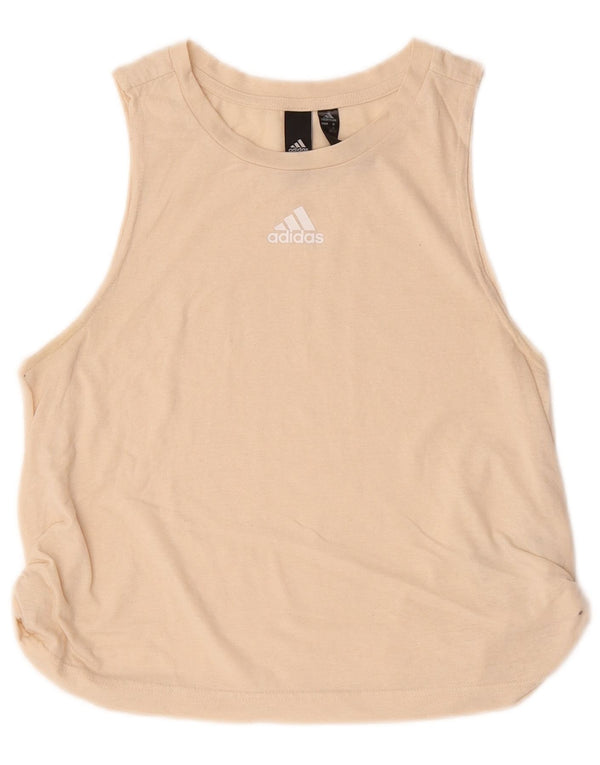 Adidas ženska majica kratkih rukava s kratkim crtama UK 10 Small Beige Cotton
