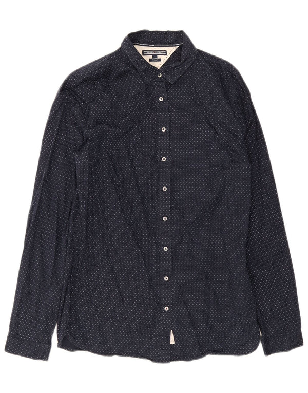 Tommy Hilfiger Womens Fitted Shirt UK 8 Small Navy Blue Spotted Cotton