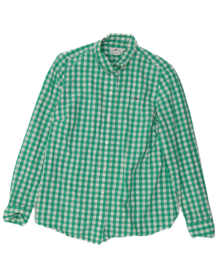 VINEYARD VINES Ženska košulja US 6 srednje zelene boje od gingham pamuka