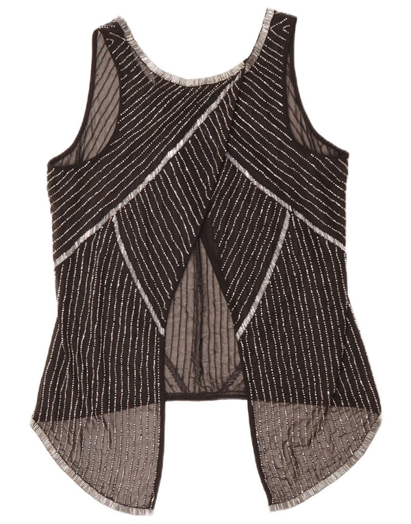 BIBA Ženska prozirna majica bez rukava UK 10 malih crnih prugastih poliestera