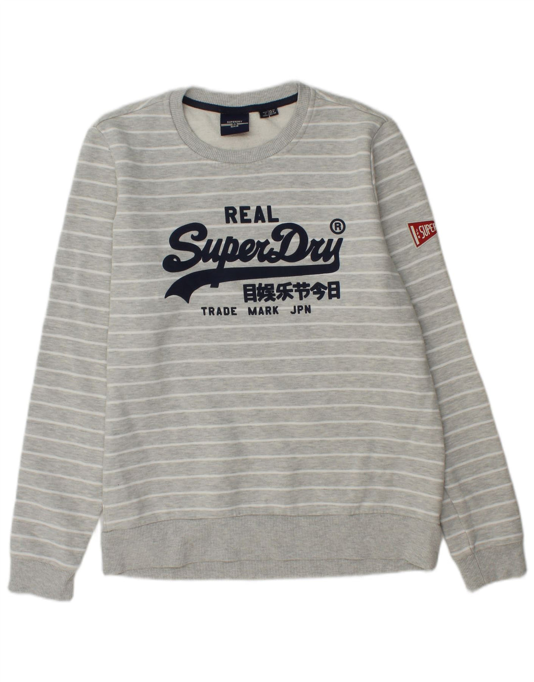 Superdry ženski džemper s grafičkim motivima UK 12 Srednje sivi prugasti pamuk