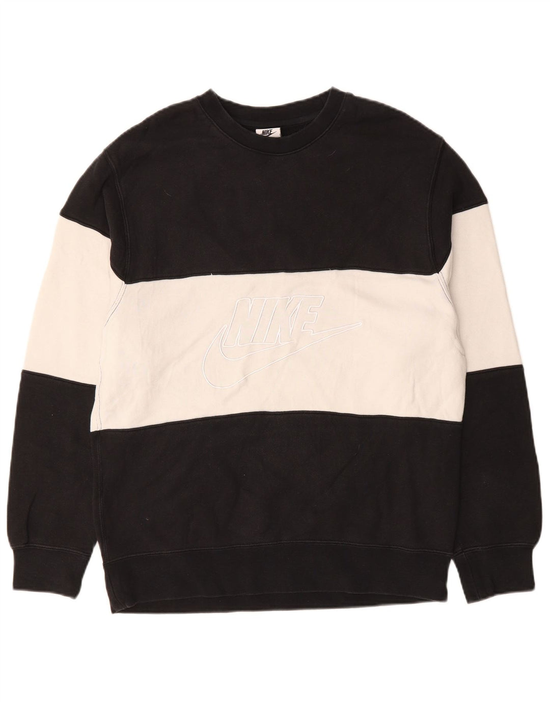 NIKE Mens Graphic Sweatshirt Jumper Medium Black Colourblock Cotton