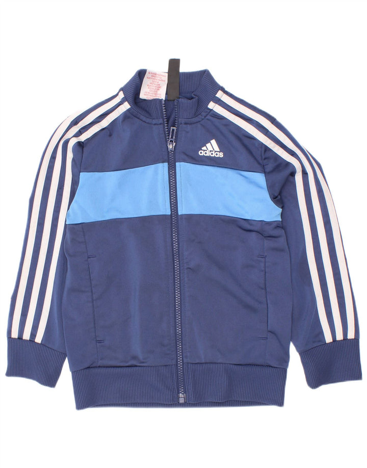 Gornja jakna od trenirke Adidas za dječake 5-6 godina, tamnoplava poliesterska boja