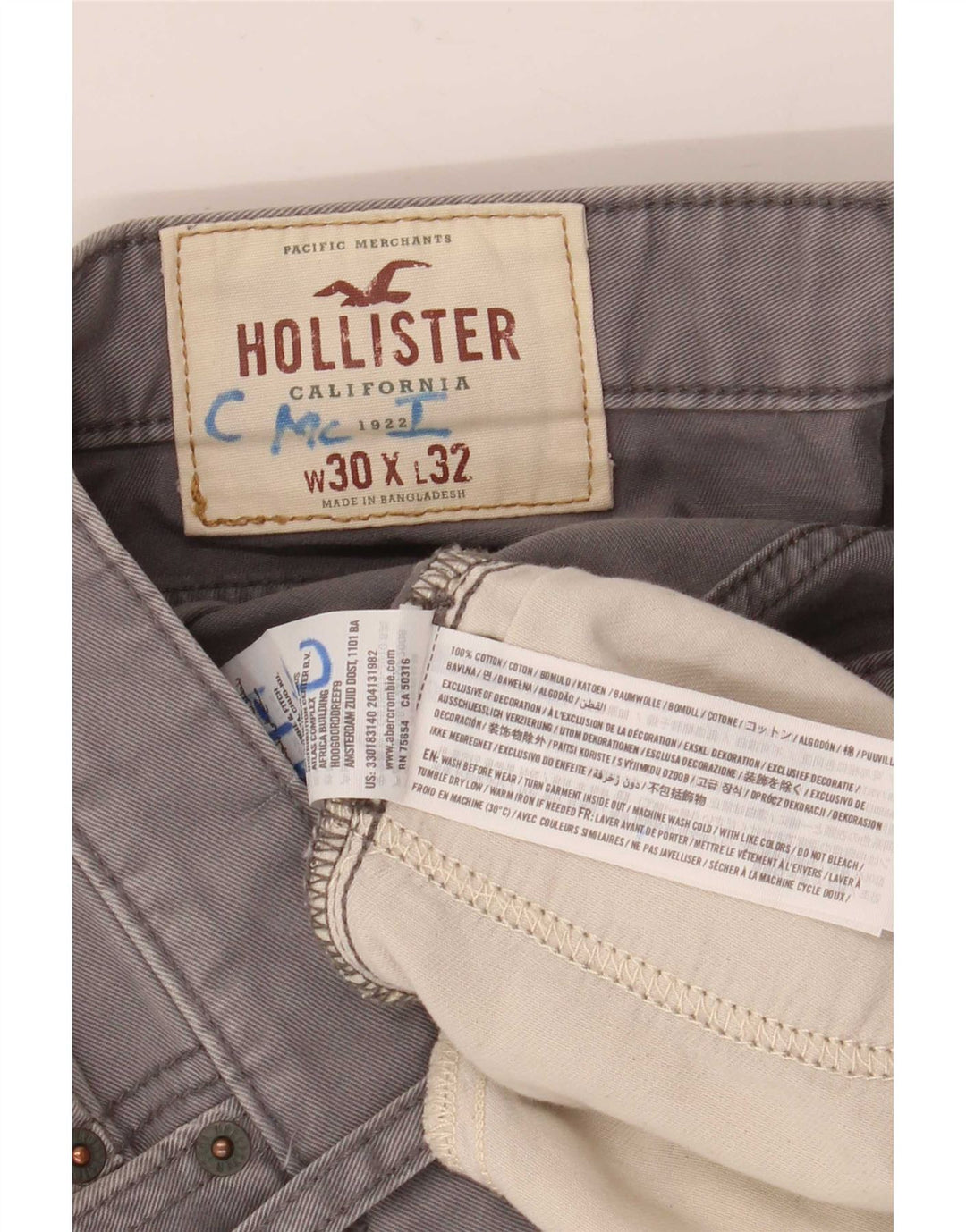 Hollister muške uske traperice W30 L32 sivi pamuk