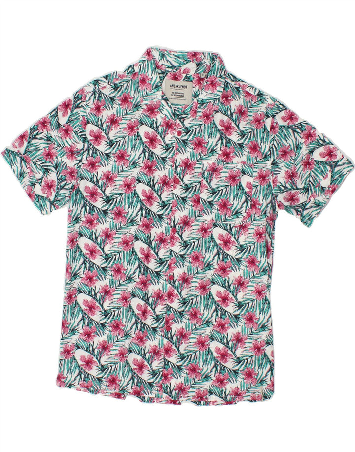 ANERKJENDT Mens Short Sleeve Shirt Medium Multicoloured Floral Cotton Vintage Anerkjendt and Second-Hand Anerkjendt from Messina Hembry 
