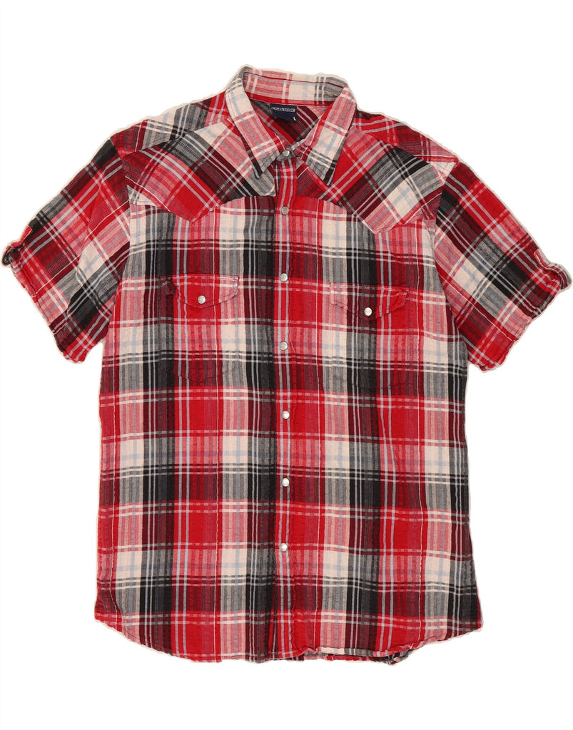 FISHBONE Mens Short Sleeve Flannel Shirt Large Red Check Cotton Vintage Fishbone and Second-Hand Fishbone from Messina Hembry 