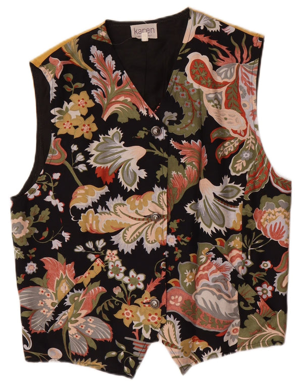 VINTAGE ženski prsluk UK 14 Srednji višebojni cvjetni acetat