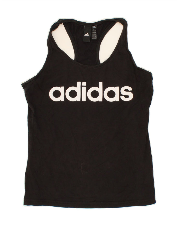 ADIDAS Womens Graphic Vest Top UK 8/10 Small Black Vintage Adidas and Second-Hand Adidas from Messina Hembry 