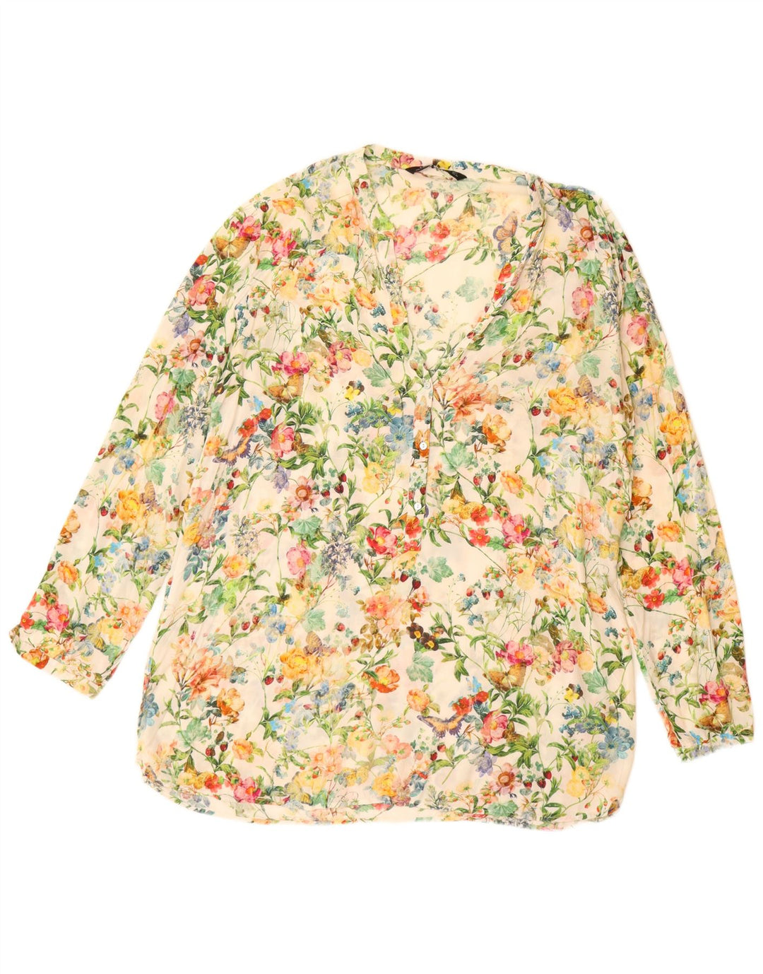 ZARA ženska majica dugih rukava dugih rukava UK 16 Large Off White Floral