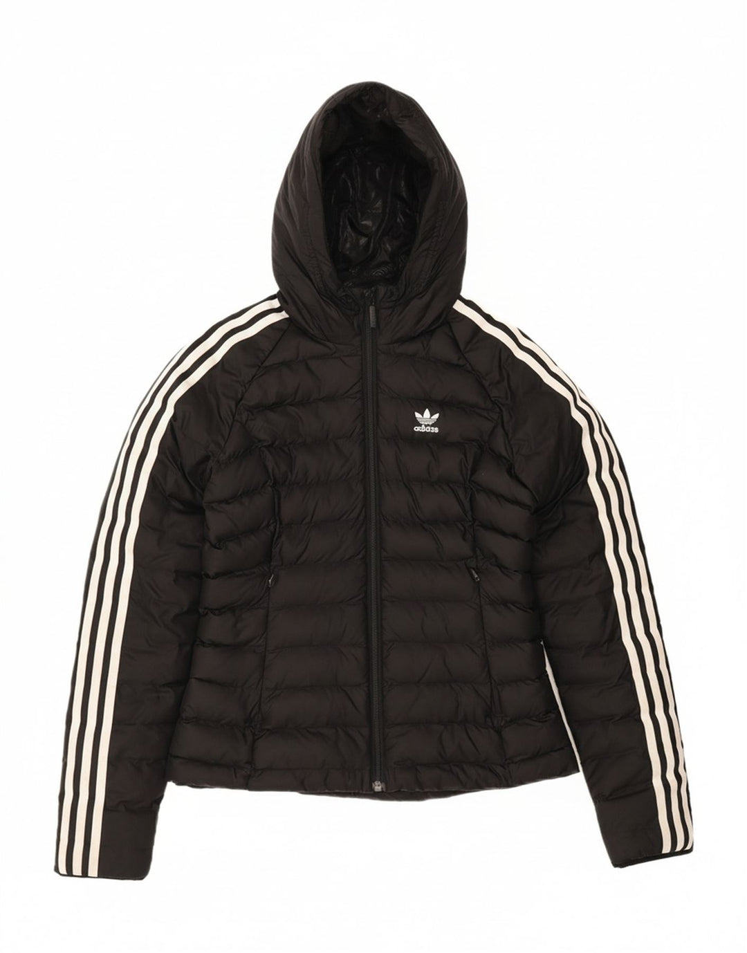 ADIDAS Womens Hooded Padded Jacket UK 8 Small Black Nylon