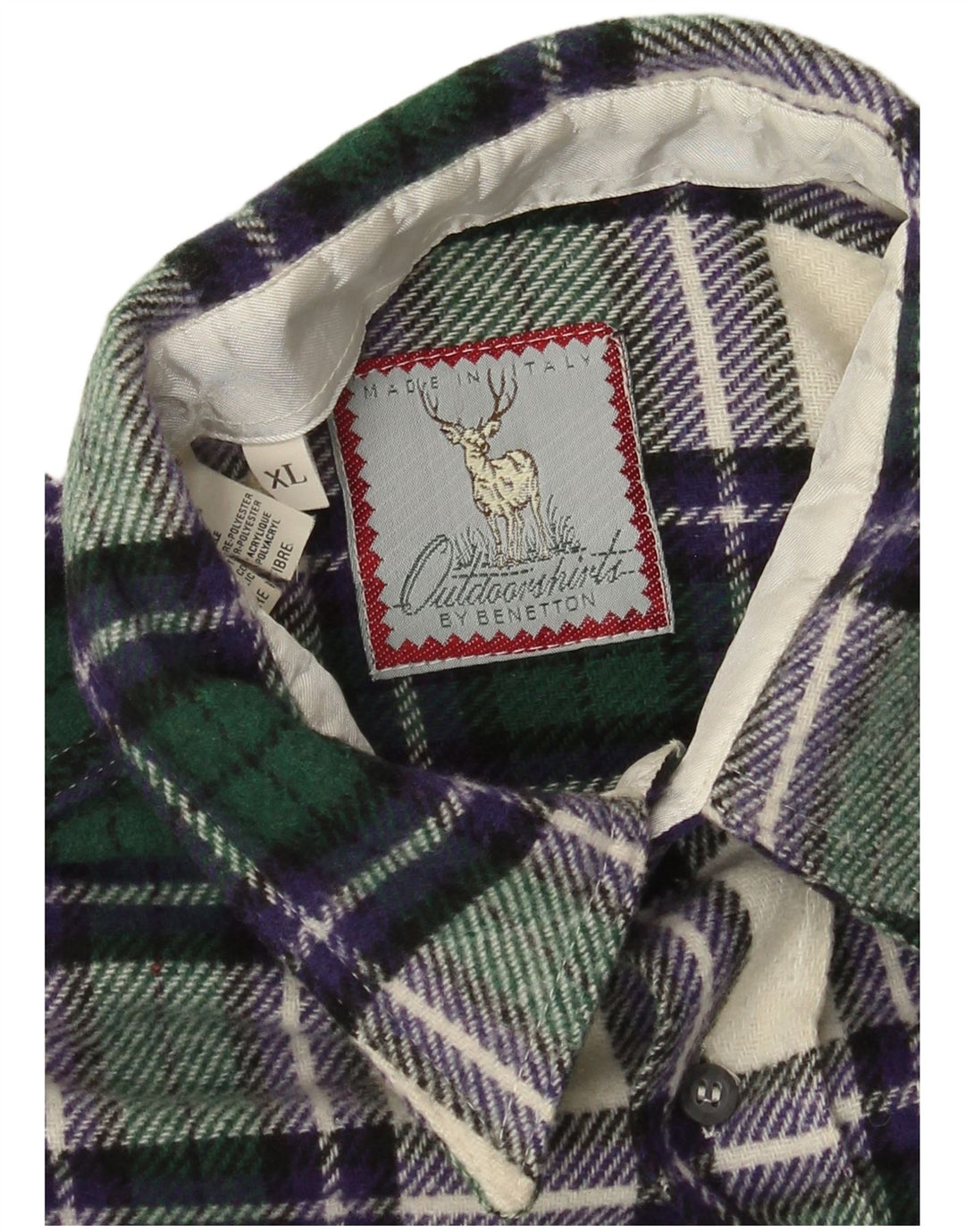 Benetton muška flanelska košulja XL, zelena karirana vuna