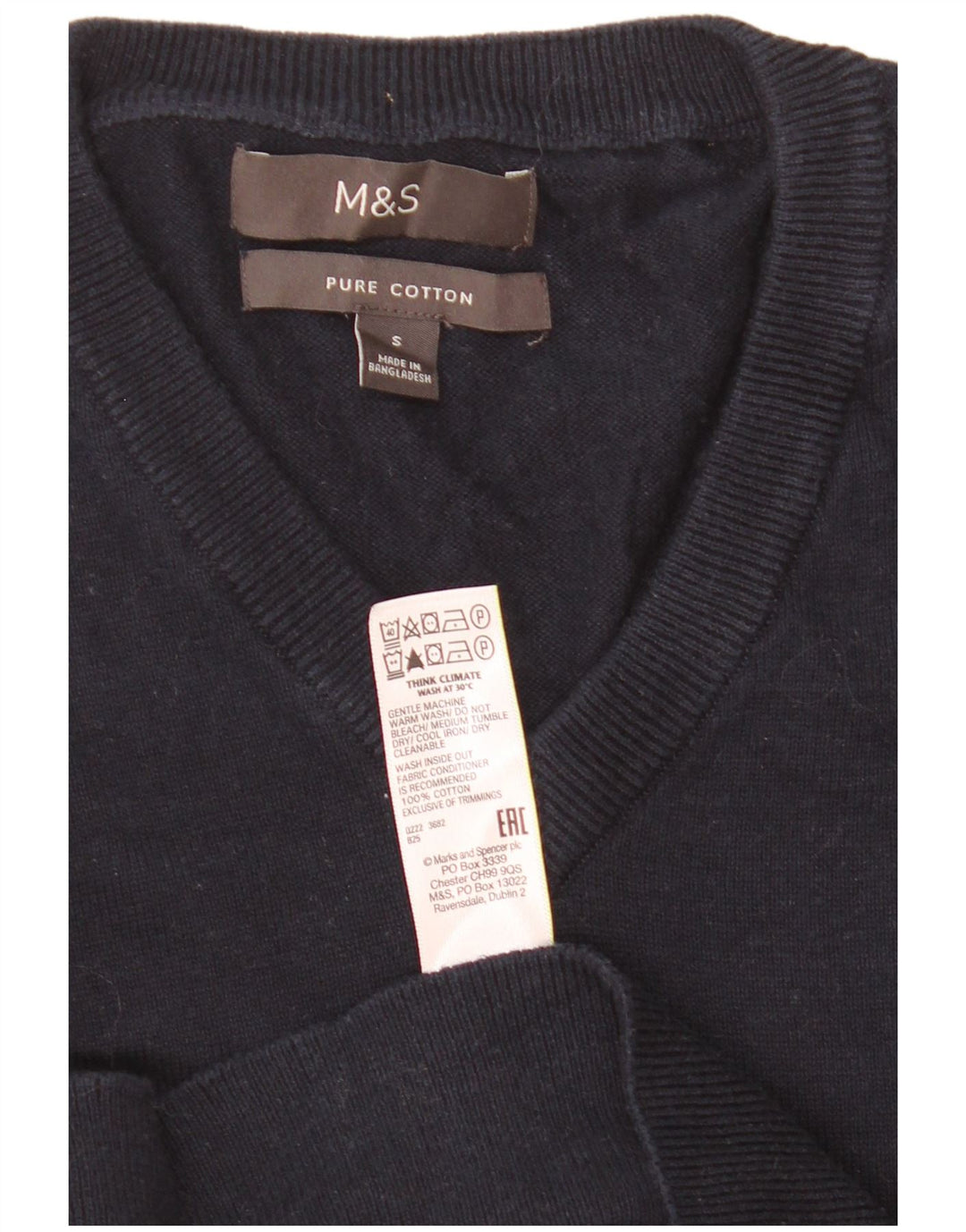 Marks & Spencer muški pulover s V-izrezom, mali tamnoplavi pamuk