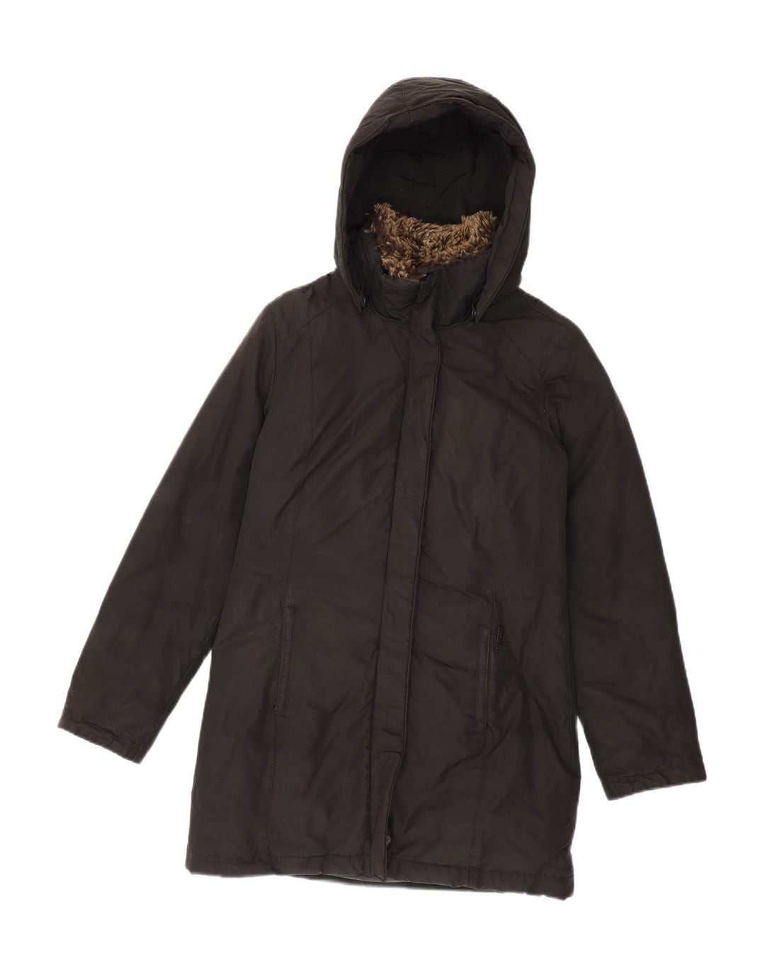 Woolrich ženski podstavljeni kaput s kapuljačom UK 10 Mali crni poliester