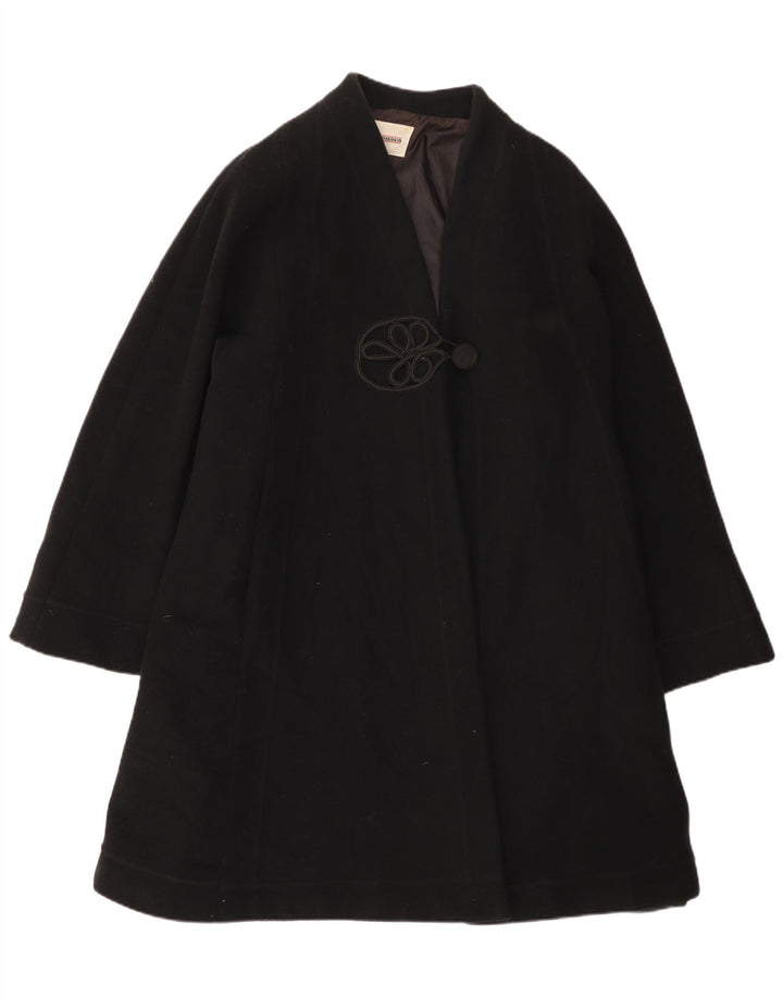 Vintage ženski preveliki kaput UK 12 srednje crne vune