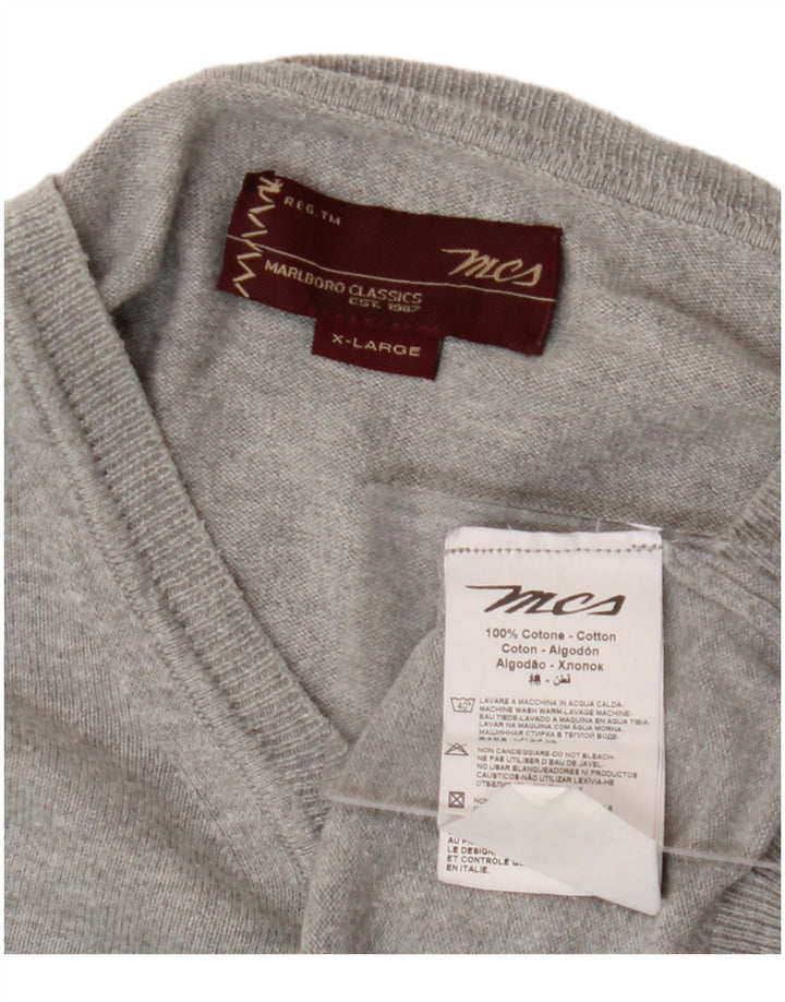 MARLBORO CLASSICS Mens V-Neck Jumper Sweater XL Grey Cotton