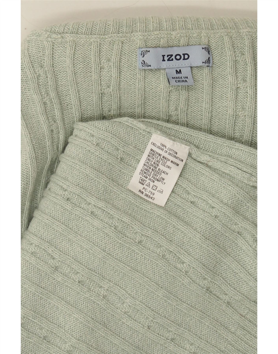 IZOD Womens Roll Neck Jumper Sweater UK 12 Medium Green Cotton Vintage Izod and Second-Hand Izod from Messina Hembry 