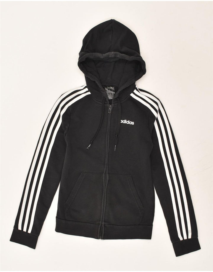 ADIDAS Womens Zip Hoodie Sweater UK 0/2 2XS Black Cotton | Vintage Adidas | Thrift | Second-Hand Adidas | Used Clothing | Messina Hembry 