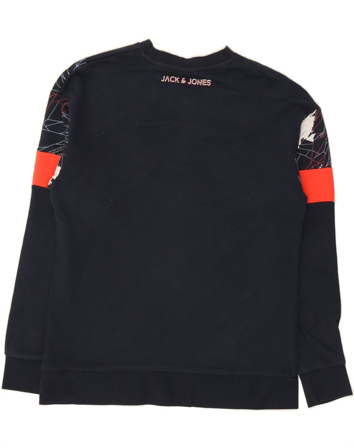 JACK & JONES Mens Sweatshirt Jumper Large Navy Blue Geometric Cotton Vintage Jack & Jones and Second-Hand Jack & Jones from Messina Hembry 
