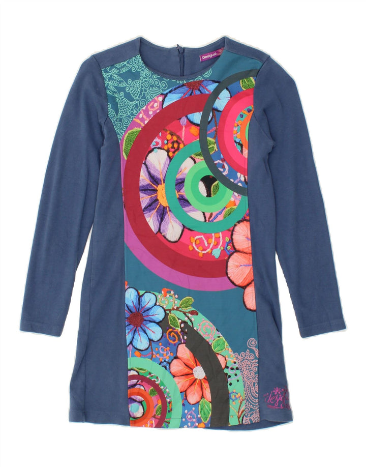 DESIGUAL Girls Basic Dress 9-10 Years Blue Floral Cotton Vintage Desigual and Second-Hand Desigual from Messina Hembry 