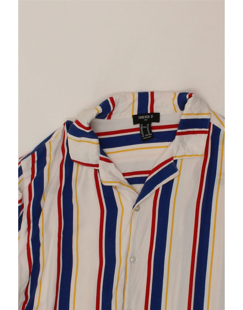 FOREVER 21 Mens Short Sleeve Shirt Medium Navy Blue Striped Cotton Vintage Forever 21 and Second-Hand Forever 21 from Messina Hembry 