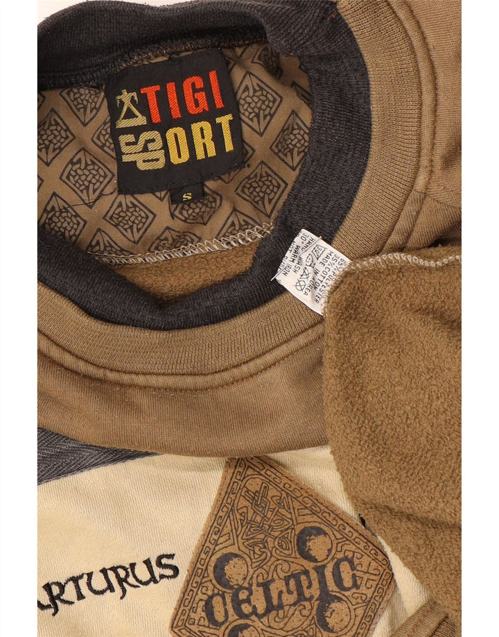 Vintage muški džemper s grafičkim motivima, mali smeđi poliester u blokovima boja