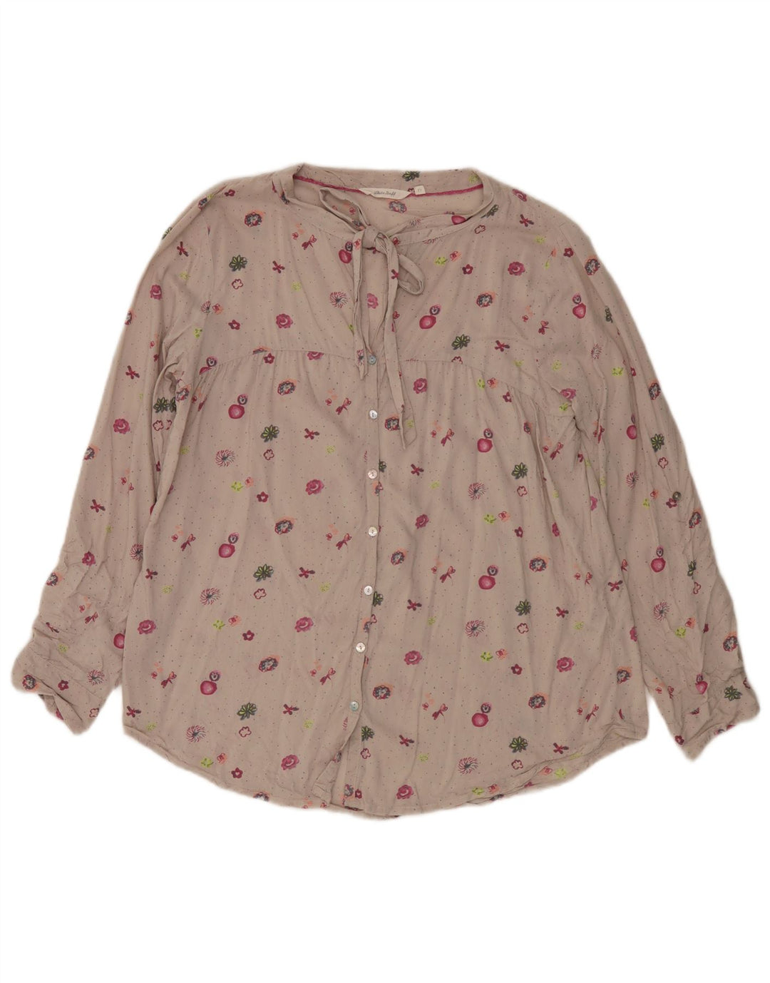 Bijela Ženska košulja bluza UK 12 Srednje bež cvjetna viskoza