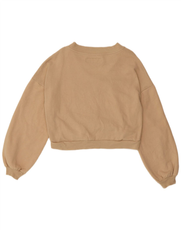 BENETTON Ženska skraćena prekomjerna majica s kratkim rukavima UK 10 Small Beige Cotton