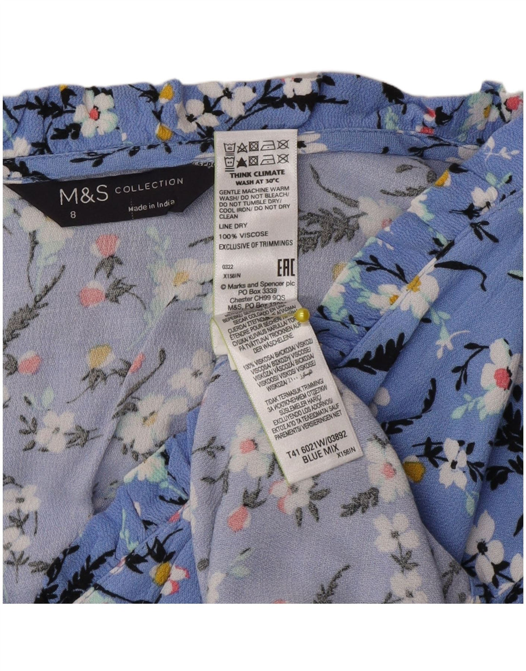 Marks & Spencer ženska prevelika košulja bluza UK 8 Mala plava cvjetna