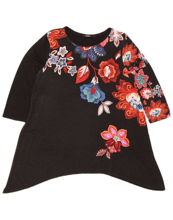 Desigual ženska top tunika s 3/4 rukavima UK 14 velika crna cvjetna
