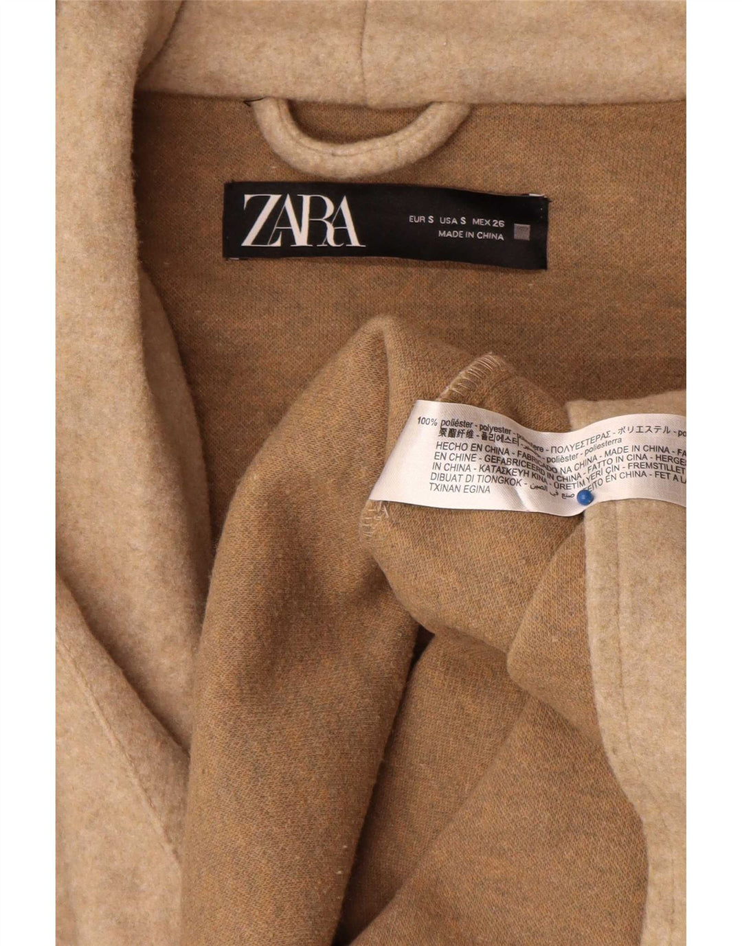 Zara ženski preveliki kaput s kapuljačom UK 10 Small Beige Poliester
