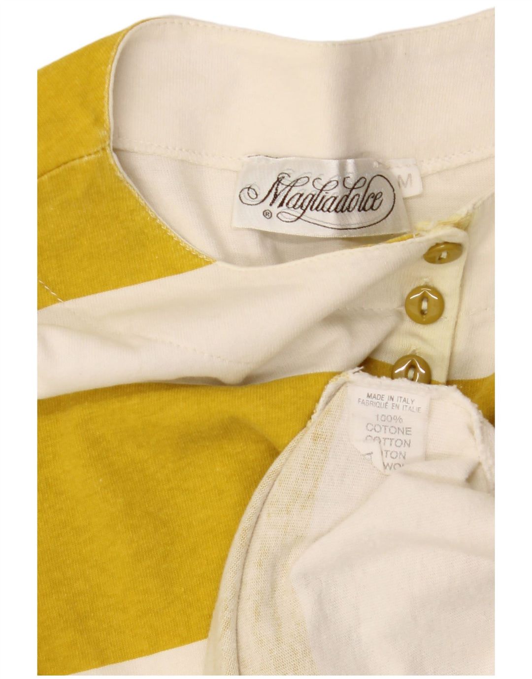 VINTAGE Ženska majica dugih rukava s grafikama UK 14 Pamuk srednje žute pruge