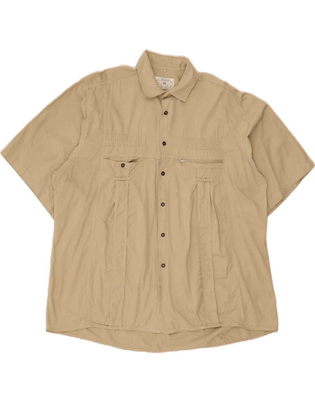 CREATION Mens Short Sleeve Shirt Size 41 Large Beige Cotton Vintage Creation and Second-Hand Creation from Messina Hembry 