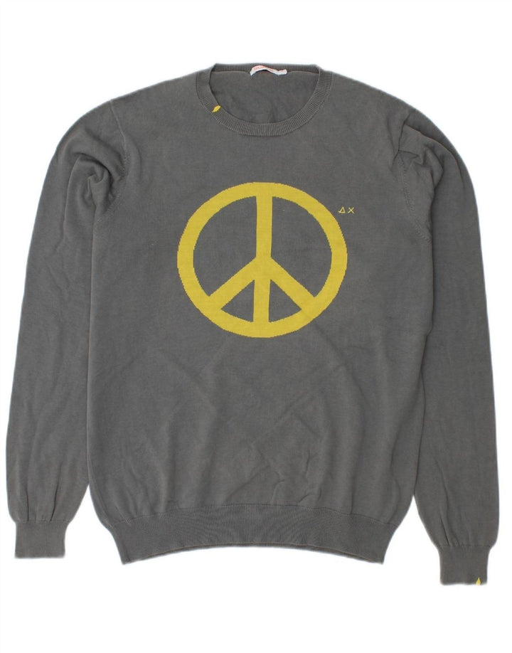 SUN68 Mens Graphic Crew Neck Jumper Sweater Medium Grey