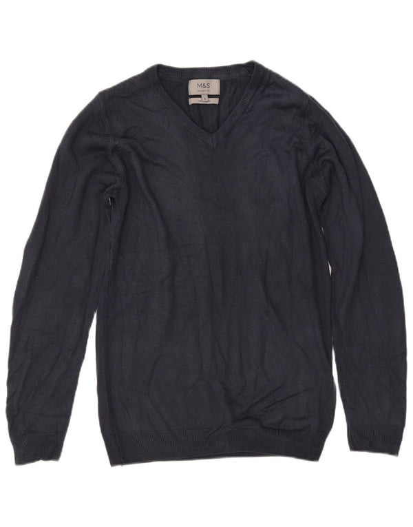 MARKS & SPENCER Ženski džemper s V-izrezom UK 10 Mali tamnoplavi akril