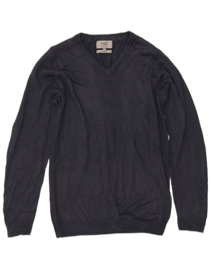 MARKS & SPENCER Ženski džemper s V-izrezom UK 10 Mali tamnoplavi akril