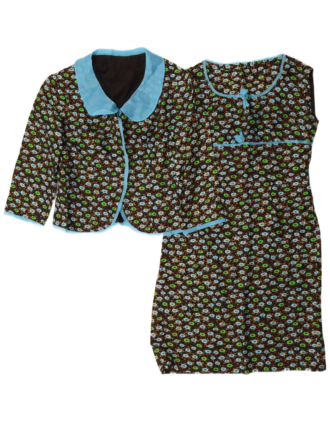 VINTAGE ženski komplet od 3/4 rukava od 2 komada UK 14 Srednje crni cvjetni