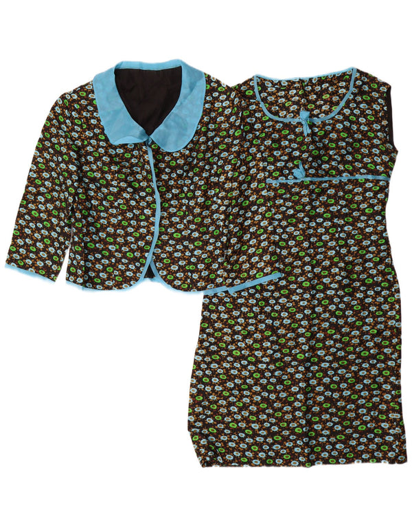 VINTAGE ženski komplet od 3/4 rukava od 2 komada UK 14 Srednje crni cvjetni