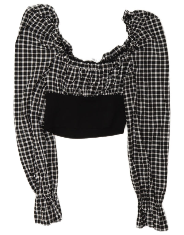 Zara ženski kratki rukav dugih rukava UK 12 Srednji crni gingham poliamid