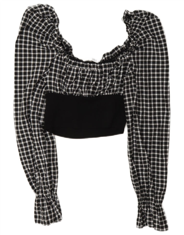 Zara ženski kratki rukav dugih rukava UK 12 Srednji crni gingham poliamid