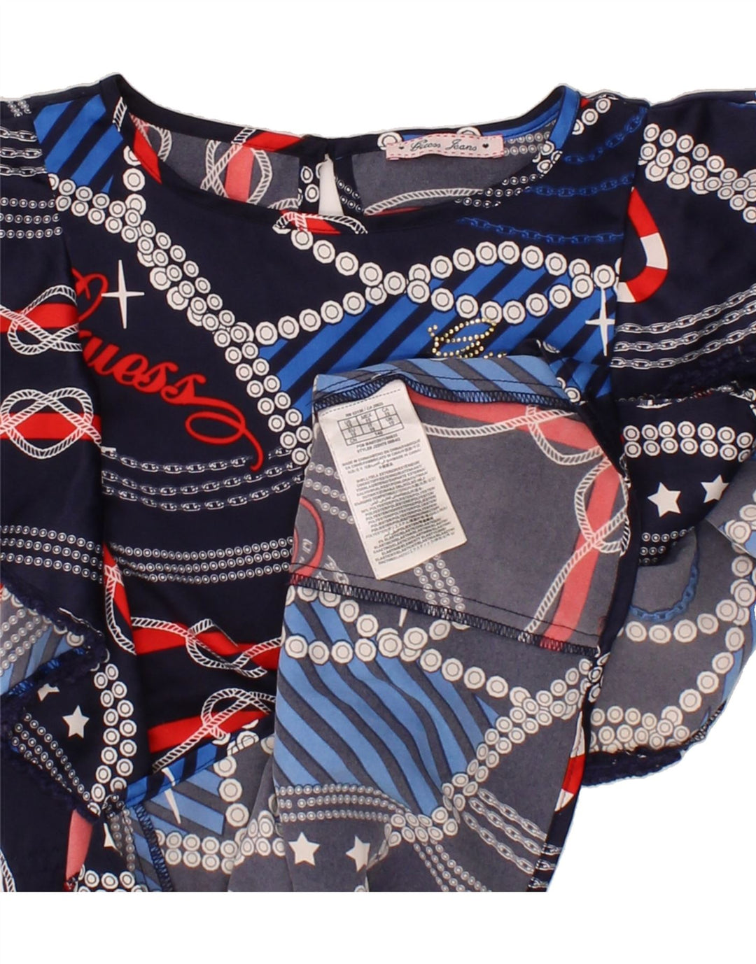 GUESS Girls Abstract Pattern Blouse Top 9-10 Years Navy Blue Polyester Vintage Guess and Second-Hand Guess from Messina Hembry 