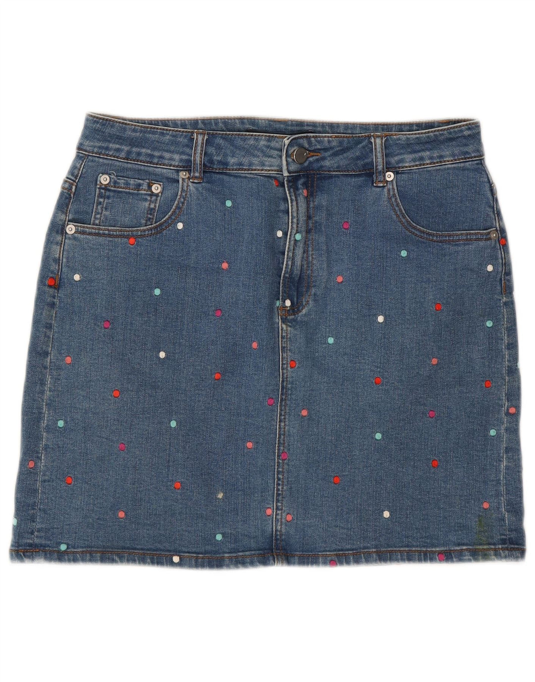 FRENCH CONNECTION Womens Denim Skirt UK 14 Medium W32 Blue Polka Dot