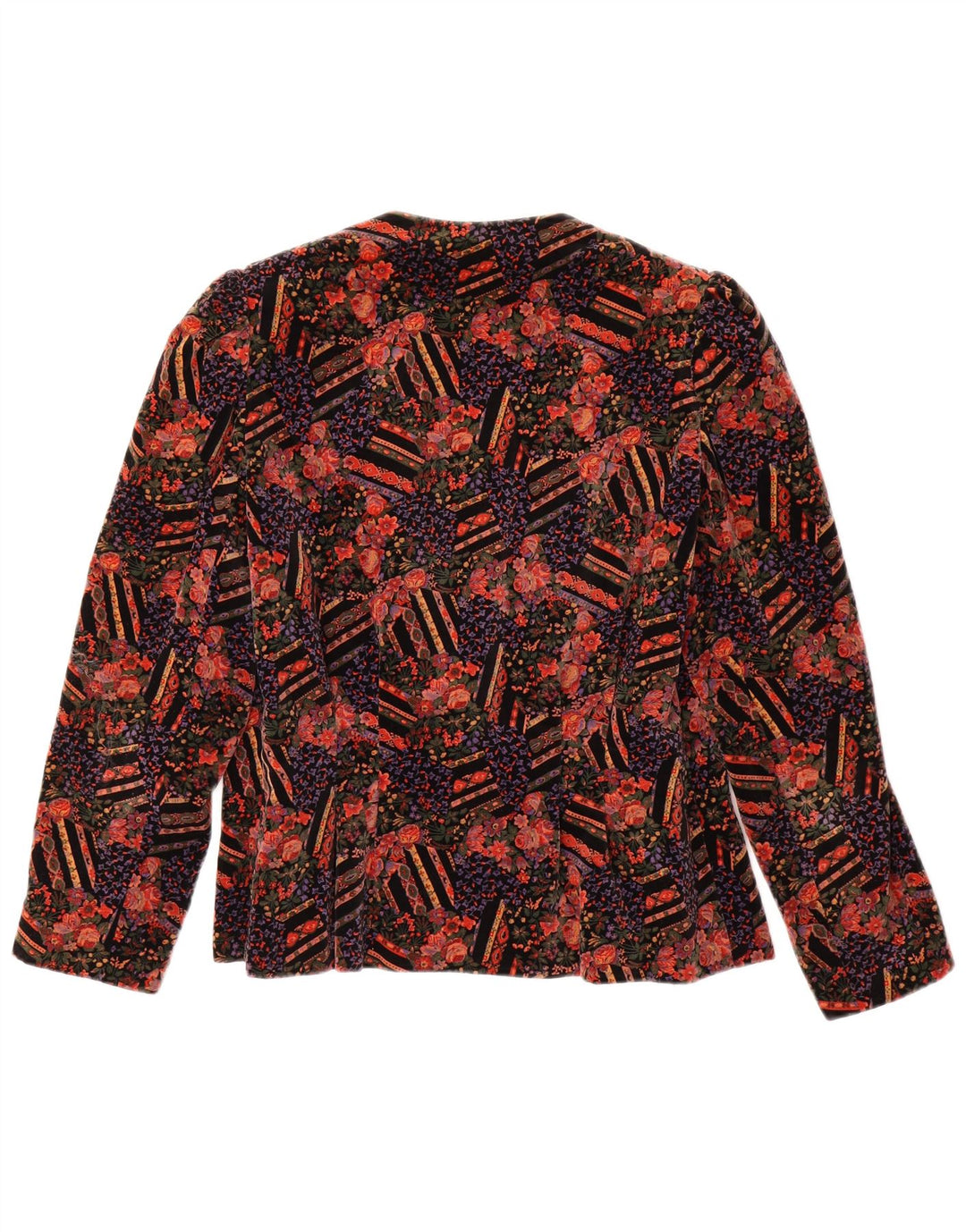 VINTAGE ženski baršunasti sako sa 1 gumbom UK 14 srednje crvene cvjetne boje